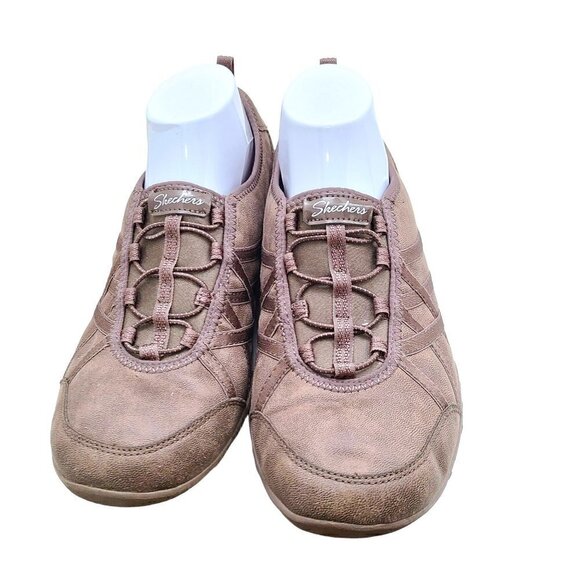 Skechers Brown Breathe Easy Remember Me Vegan Leather Bungee Slip On Sneaker - Picture 3 of 11